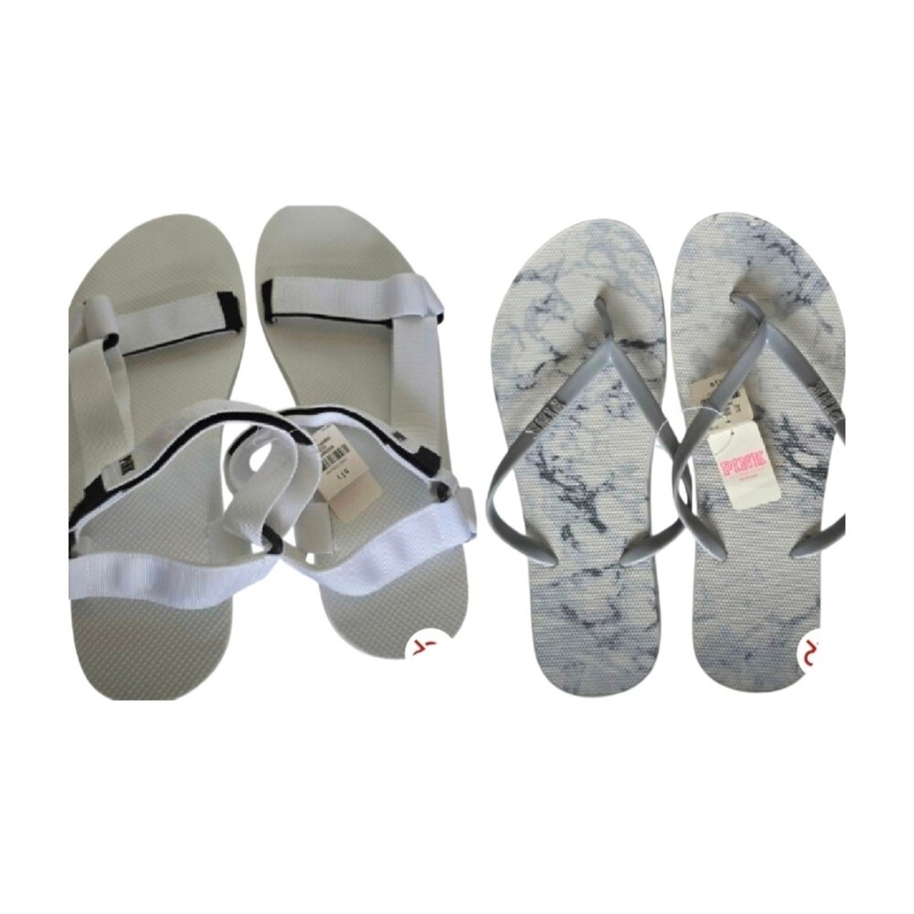 2 pairs of Victoriaโs Secret Pink Slides SANDALS WHITE FLIP-FLOPS New SIZE LARGE
